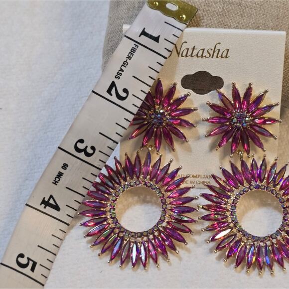 Natasha Gorgeous Pink Iridescent Starburst Chandelier Earrings New! - Picture 3 of 7